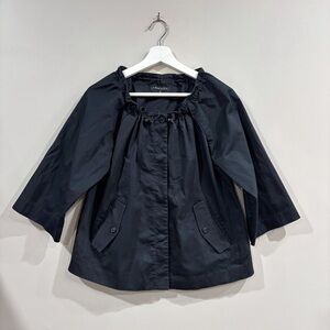 Theory Black Cotton Blend 3/4 Sleeve Drawstring Neck Blouse Jacket Size M